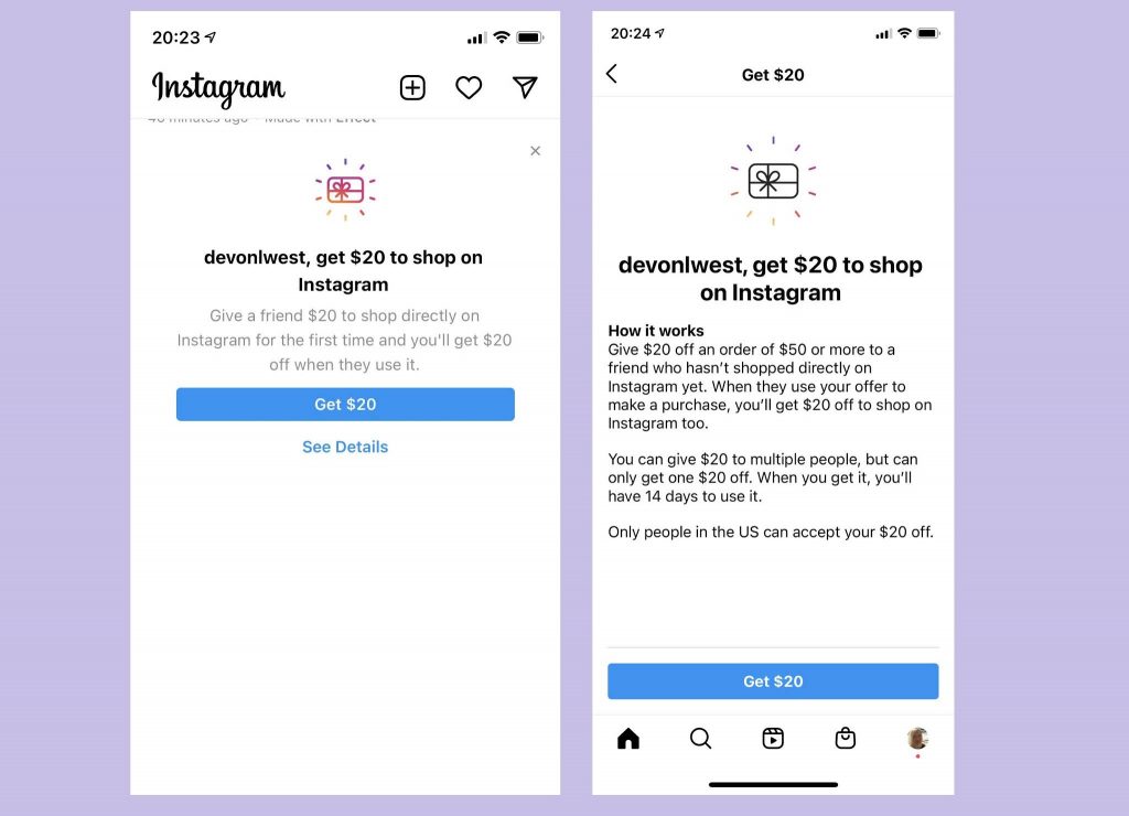 instagram-is-offering-a-$20-discount-to-some-users-when-they-shop-on-the-platform