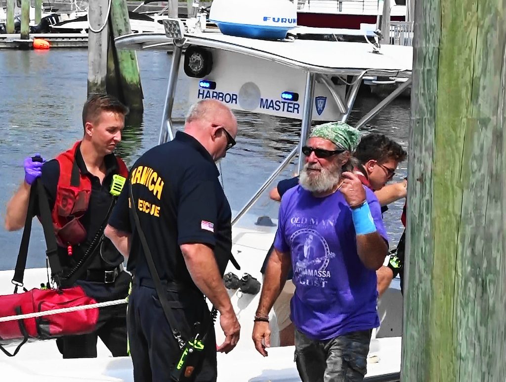 video-report:-man-brought-to-shore-and-taken-to-hospital-after-large-fish-hook-embeds-in-his-arm