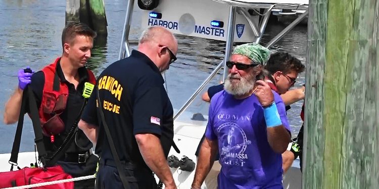 video-report:-man-brought-to-shore-and-taken-to-hospital-after-large-fish-hook-embeds-in-his-arm
