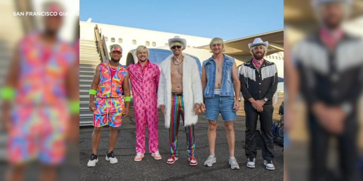 san-francisco-giants-rookies-dress-up-as-ken-from-'barbie'-movie-–-abc7-news