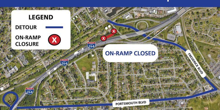long-term-ramp-closure-scheduled-for-frederick-boulevard-on-ramp-to-i-264-west-in-portsmouth